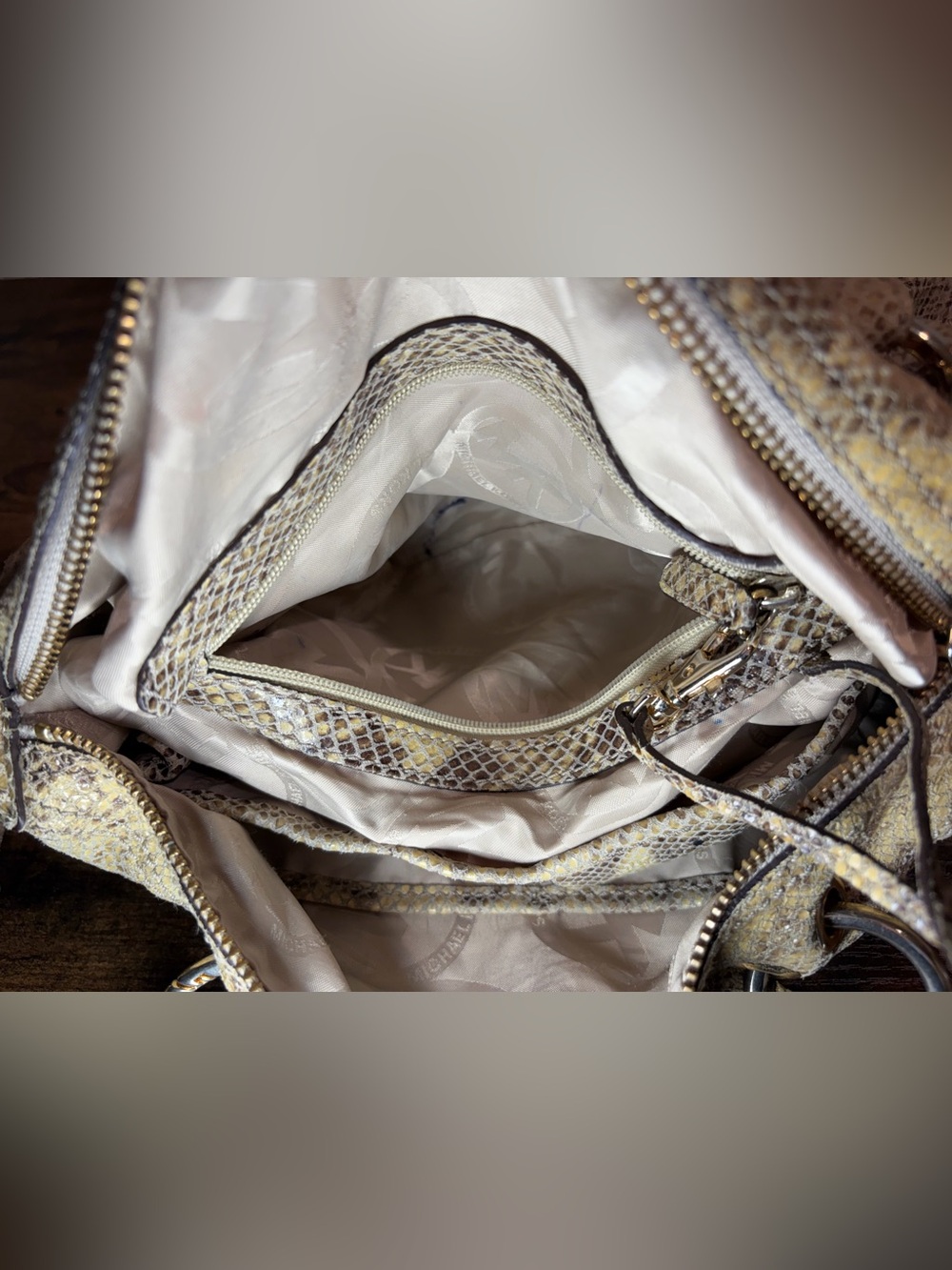 MICHAEL KORS Y2K Python Snakeskin Leather Satchel Tote Shoulder Bag Purse Large - Picture 9 of 12